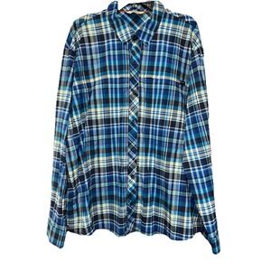 Simms Fishing Shirt Men's 2XL Blue Plaid Long Sleeve Vented Outdoors Performance
